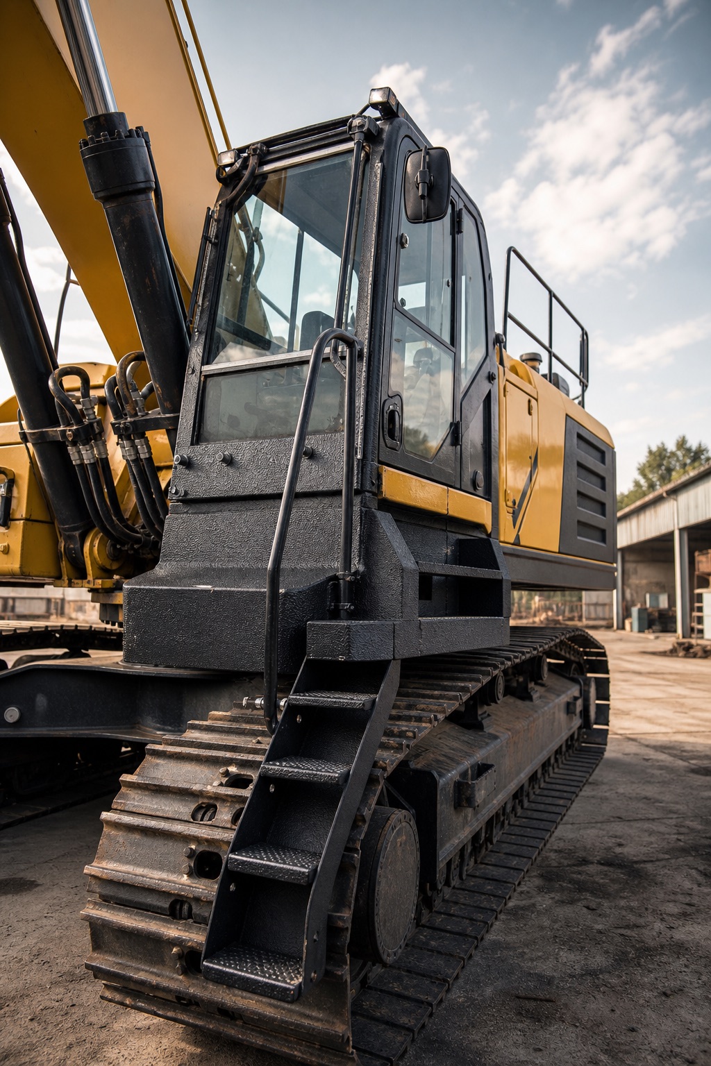 Excavator cu zone critice protejate pentru uzură și contact repetat.